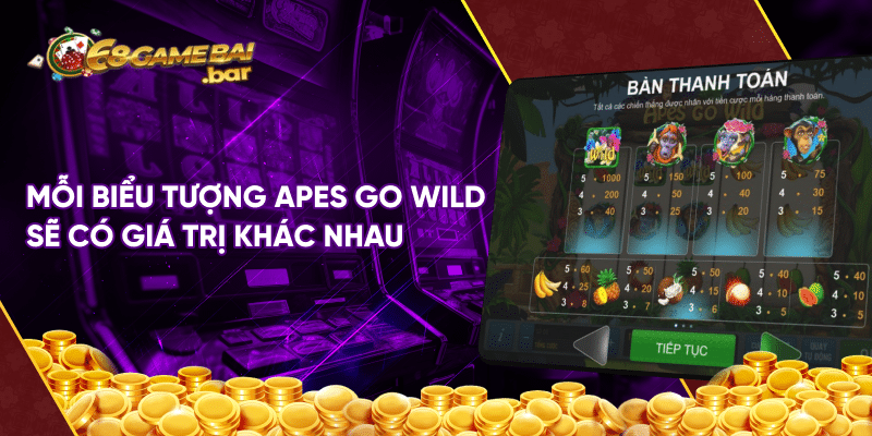 Apes Go Wild - Giúp anh em kiếm thưởng đã tay tại 68 game bài Mỗi biểu tượng Apes Go Wild sẽ có giá trị khác nhau